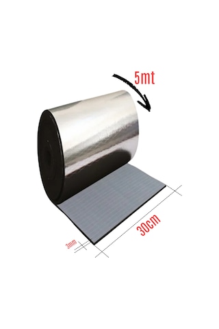 Araç Oto Ses Isı Yalıtım Bandı 3mm X 30cmx5metre Alüminyum Folyolu Kauçuk Bant Izolasyon Malzemesi