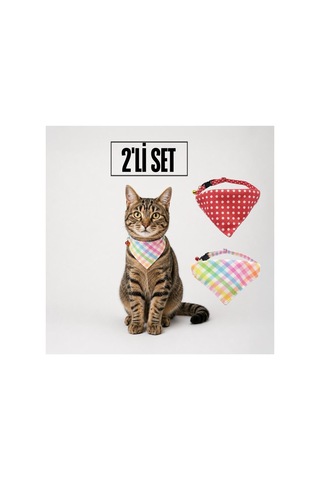 Desenli Bandana Kedi Tasması 2'li Set Puantiye & Pötikare