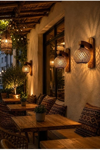 Ahşap Aplik Duvar Lambası Mutfak Koridor Cafe Otel Restoran Ahşap