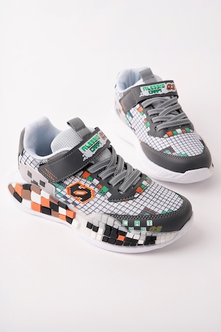 Muggo Block Renkli Blok Tabanlı Cırtlı Ve Bağcıklı Çocuk Sneaker Spor Ayakkabı Gri