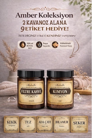 Plastik Kavanoz Seti, 2 Adet 500 Ml Ve Gıda Temalı Etiket Amber