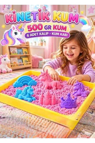 Pony Temalı Kinetik Kum 500 Gr 6 Adet 3d Kalıplı Ve Kum Havuzlu Yapışmaz Kurumaz Oyuncak Kum Seti Çok Renkli