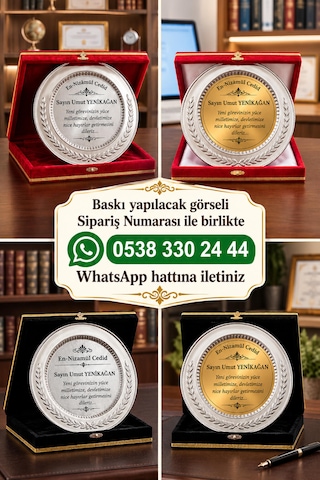 Kadife Kutulu Gümüş Renk Metal Plaket Başak Desenli Kişiye Özel Tebrik Ödül Plaketi Kurumsal Plaketler Kırmızı