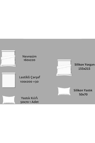 5 Parça Öğrenci Yatak Seti, Nevresim Tk+yorgan+yastık - Lila Gri
