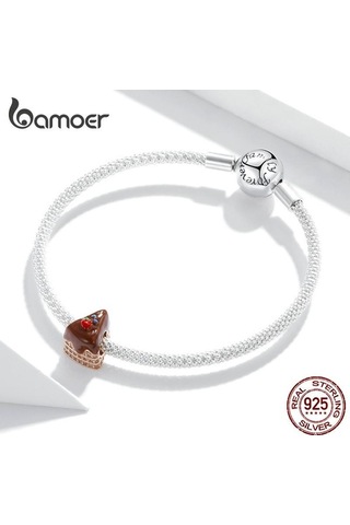 Novahub Kokulu Çikolatalı Kek Kolye 925 Ayar Gümüş Charm Fit Bilezik Boncuk Kadın Takı Gümüş