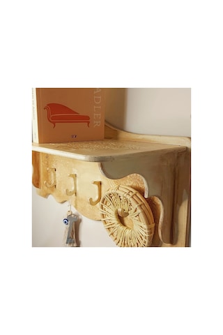 Ahşap Dokulu Raf Hobi Ahşap Vintage Eskitme Model Eskitme Ahşap Askılık Raf Tekli Krem Dantel Eskitme