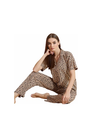 Pijamoni Kadın Kısa Kol Boydan Düğmeli Pijama Takımı - 7515-24 001