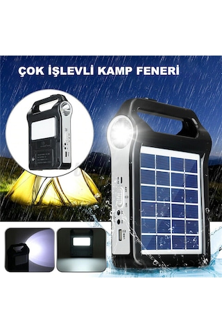 Dailylink Taşınabilir Usb Şarjlı Solar Güneş Enerjili Kamp Feneri Siyah