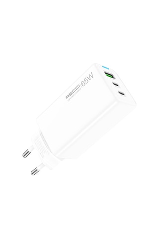 Recci Rc109e Type-c Pd & Usb-a Gan Teknolojili Hızlı Ev Şarj Başlığı 65w Beyaz