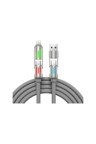 Rocoren 240w 4'ü 1 Arada Type-c / Usb-a / Lightning Gri Silikon Şarj Ve Data Kablosu 1.2 Metre