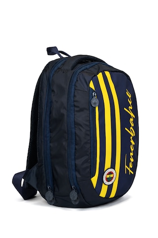 Fenerbahçe Lisanslı Sarı Lacivert Çubuklu Sırt Çantası - 3 Bölmeli Laptop Gözlü Okul Çantası Çok Renkli