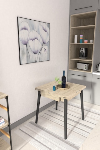 Vilinze Avanos Ahşap Katlanır Kanatlı Mdf Traverten Mutfak Masası - 70x70+70 70x140 Cm Traverte
