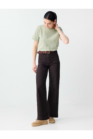 Jimmy Key Acı Kahve Rahat Kesim Bol Paça Yüksek Bel Denim Pantolon 6ww187147803 Acı Kahverengi