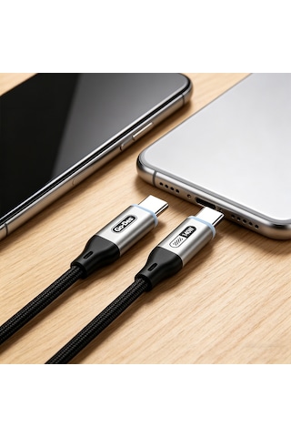 Go Des Gd-uc685 Type-c To Type-c Örgü Tasarım Hızlı Şarj Özellikli Data&şarj Kablosu 140w 1.8m Siyah