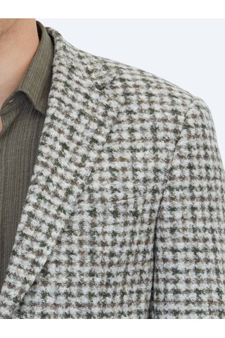 Kip Haki Desenli Modern Fit Yün Karışımlı Örme Ceket Haki
