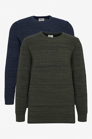 Erkek Hakı-ındıgo 2'li Paket Pamuklu Standart Fit Normal Kesim Bisiklet Yaka Triko Kazak Hakı-ındıgo