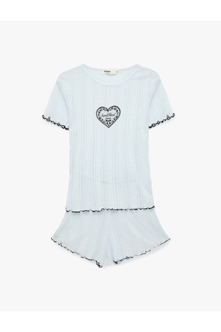 Koton Modal Kumaş Kısa Kollu Bisiklet Yaka Şortlu Pijama Takımı Açık Mavi 6slk40135mk