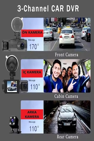 Araç Içi Kamera 1080p Full Hd /170 Geniş Açı /3 Kameralı Gece Görüşlü /2 Lcd Ekranlı/g-sensör İle Uyumlu