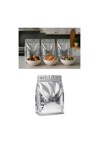 Kilitli Metalize Flat Bottom Kahve Kuruyemiş Bakliyat Kedi Kumu Yem Saklama Torbası 30x20cm 25li
