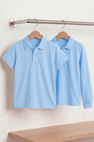 Nacar Store Unisex Çocuk Uzun Ve Kısa Kollu Polo Yaka Okul Tişörtü 2'li Set Bebek Mavi