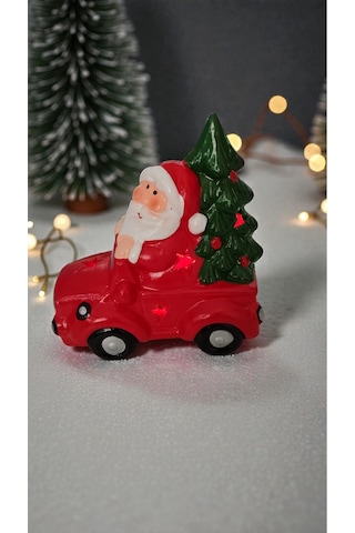 Yılbaşına Özel Noel Baba Arabalı Çam Ağaçlı Işıklı Boyut 13cm 10cm