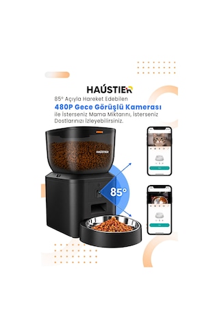Qq025 Kameralı Akıllı Otomatik Kedi Mama Kabı, 480p ,gece Görüşlü, Wifi 2.4ghz, 4 Lt, Metal Kase