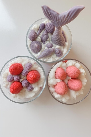 Çilekli Ahududulu Bardak Mum %100 Soyawax Doğal Handmade Mum Mor