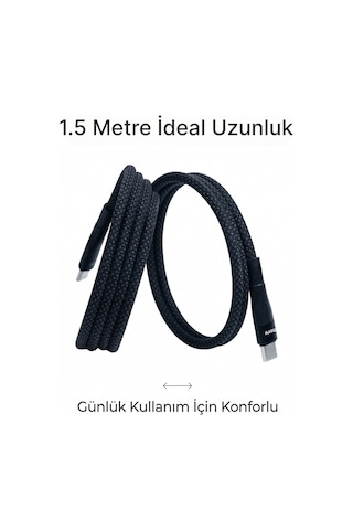 Bmcc05 100w Type-c Şarj Kablosu Manyetik Sarılabilir, Pd Hızlı Şarj, Dayanıklı Örgü 1,5 Metre Siyah