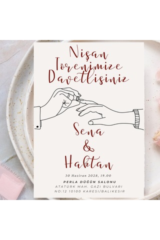 Tasarım 50 Adet Davetiye Düğün Nişan Söz