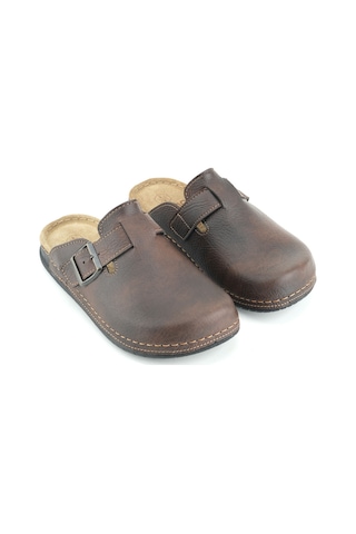 Gezer Gemo Erkek İç Taban Hakiki Deri Tek Toka Ayarlanabilir Ev Bahçe Günlük Terlik Kahve