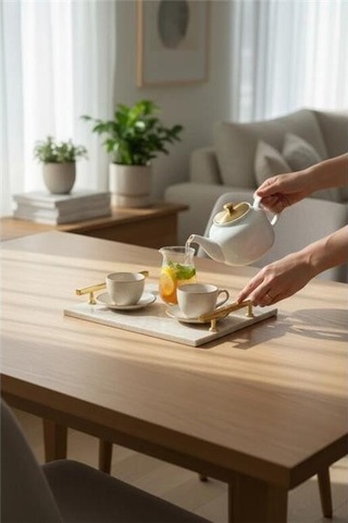 Akayev Traverten Altın Florya 30x20 Cm Tepsi Beyaz