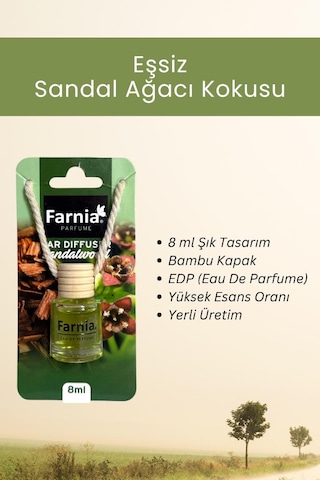 Farnia Yüksek Esanslı Askılı Araç Kokusu Edp Parfüm Sandal Ağacı 8 Ml