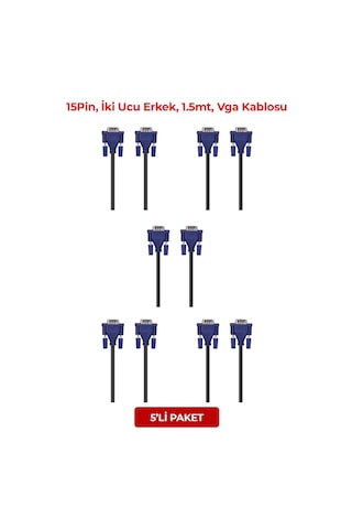 Hytech Hy-vga105, 15pin, İki Ucu Erkek, 1.5mt, Vga Kablosu 5li Paket