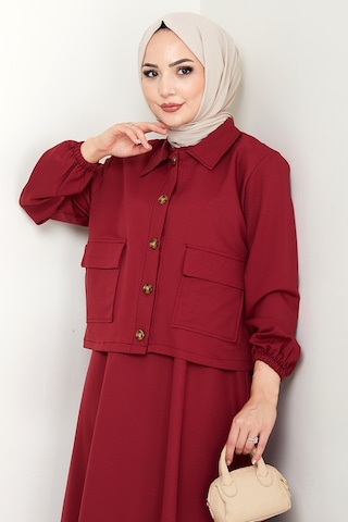 Bestenur Faylin Ceket Elbise İkili Takım 1565 - Bordo Bordo