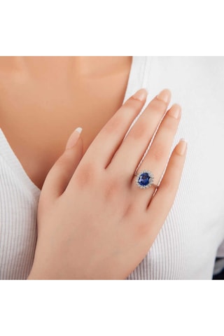 Casera's Gümüş Mavi Taşlı Oval Kadın Yüzük Csr2184799 Gümüş