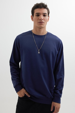 Tudors Erkek Relax Fit Rahat Kesim %100 Pamuk 2 İplik Bisiklet Yaka Lacivert Sweatshirt -41522 Lacivert