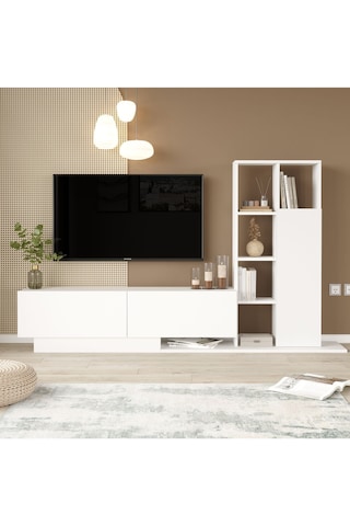 Forte Tv Ünitesi Kapaklı Kitaplık Raf Beyaz For1-w Beyaz