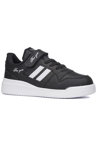 Günlük Unisex Çocuk Sneaker Bağcıklı Ve Cırtlı Hafif Kaymaz Taban Rahat Spor Ayakkabı 100 Siyah- Beyaz