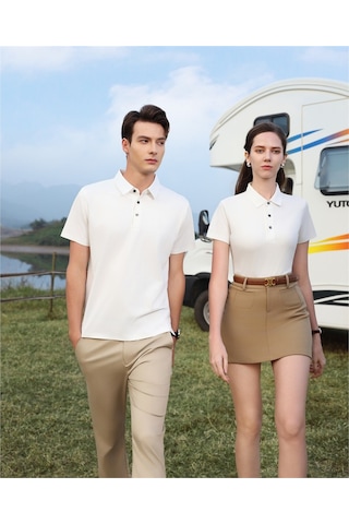 New Performance Premium Polo T-shirt 67.1% Nylon 22.0% Pamuk 10.9% Spandex Beyaz