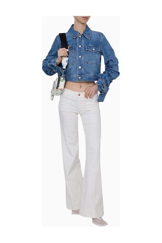 Alice And Olivia Tiff Büzgülü Kollu Kısa Denim Ceket Mavi