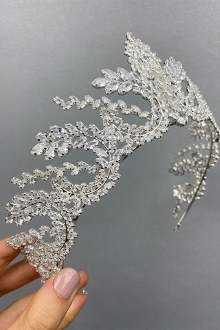 FdayAksesuar Gümüş Renk Baget Zirkon Taşlı Klasia Gelin Tacı FRDY31628