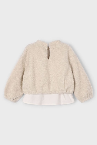 Kız Çocuk Etek Ucu Gömlek Görünümlü Pelüş Sweatshirt - Bej Gri