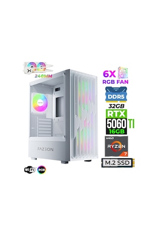 Fazeon Astra X600 R7-7700X 32 GB 1 TB M.2 NVMe SSD 16 GB RTX5060Ti Free Dos Masaüstü Oyuncu Bilgisayarı