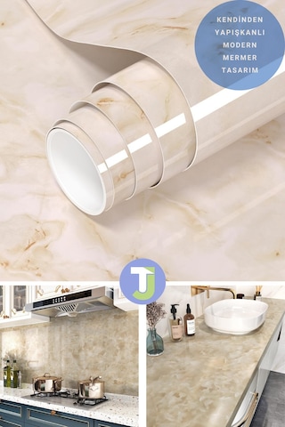 Technojet Kendinden Yapışkanlı Mermer Desen Folyo Mutfak Banyo Tezgah Duvar Masa Kaplama 60cmx500cm 001
