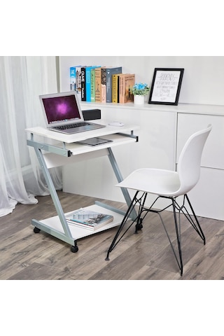 Vasagle Çalışma Masası, 4 Tekerlekli Bilgisayar Masası, Pc Masası, Pürüzsüz Klavye Uzatma, Kolay Mon Sku: Smg8690010174673 Beyaz - Gri