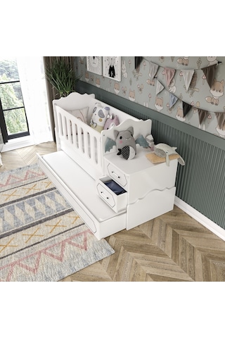 Hayal Modern Büyüyen Beşik Beyaz - Tamamı 1. Kalite Mdf Beyaz