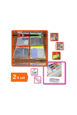 4 Adet 4 Renk Fermuarlı Bavul İçi Düzenleyici + 11 Gözlü Akordiyon Çekmece Düzenleyici - 2li Set T4h Belirtilmemiş