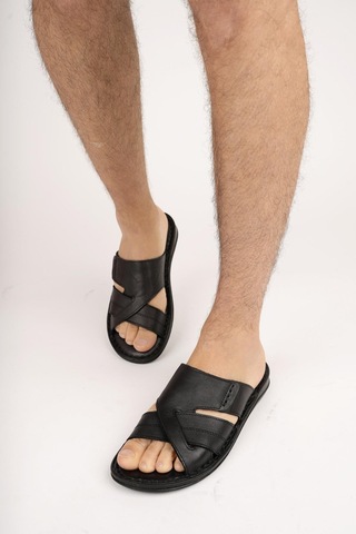 Muggo Eco Erkek Günlük Hakiki Deri Rahat Yumuşak Taban Ortopedik Terlik 001