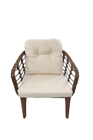 Kartepe 2 1 1 Rattan Bahçe Balkon Takımı,kahve Rattan/krem Kumaş Kahverengi - Krem