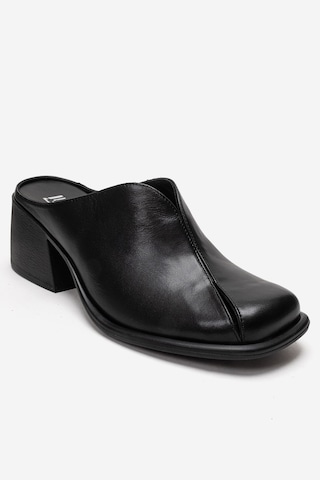 Luvishoes Ardent Siyah Cilt Hakiki Deri Önü Kapalı Kadın Kalın Topuklu Terlik